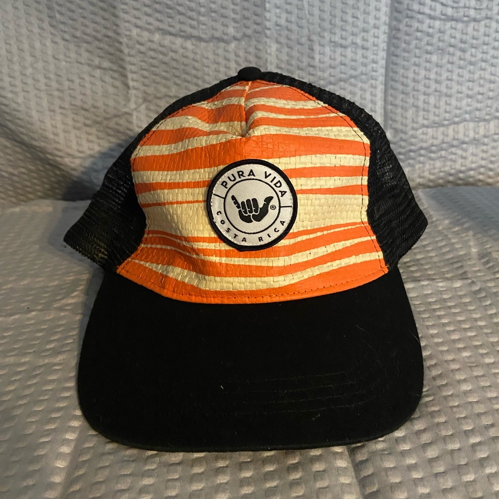 Pura Vida Orange and Cream Striped Hat